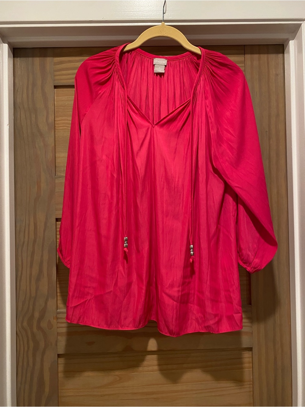 Chico's Hot Pink V-Neck Peasant Tunic